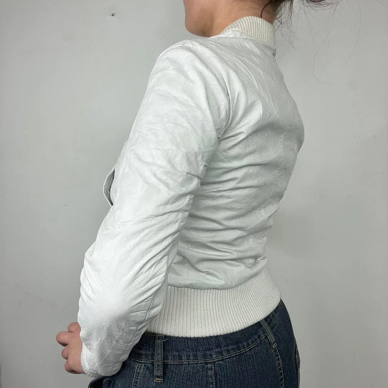 00a white leather bomber jacket