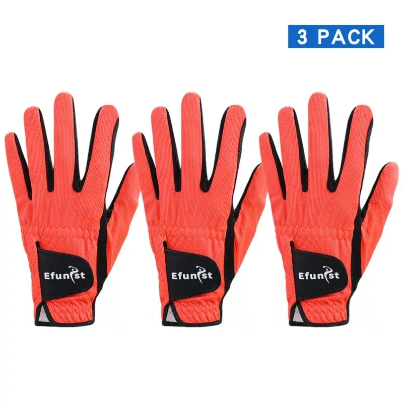 3 PCS Men's Golf Gloves – Breathable Mesh, All-Weather Grip, Green/Orange/Purple/Black, Left Hand