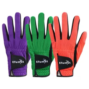 3 PCS Men's Golf Gloves – Breathable Mesh, All-Weather Grip, Green/Orange/Purple/Black, Left Hand