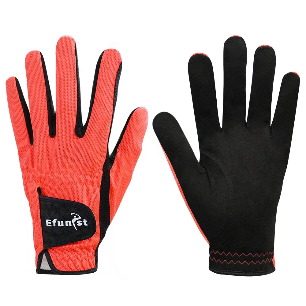 3 PCS Men's Golf Gloves – Breathable Mesh, All-Weather Grip, Green/Orange/Purple/Black, Left Hand