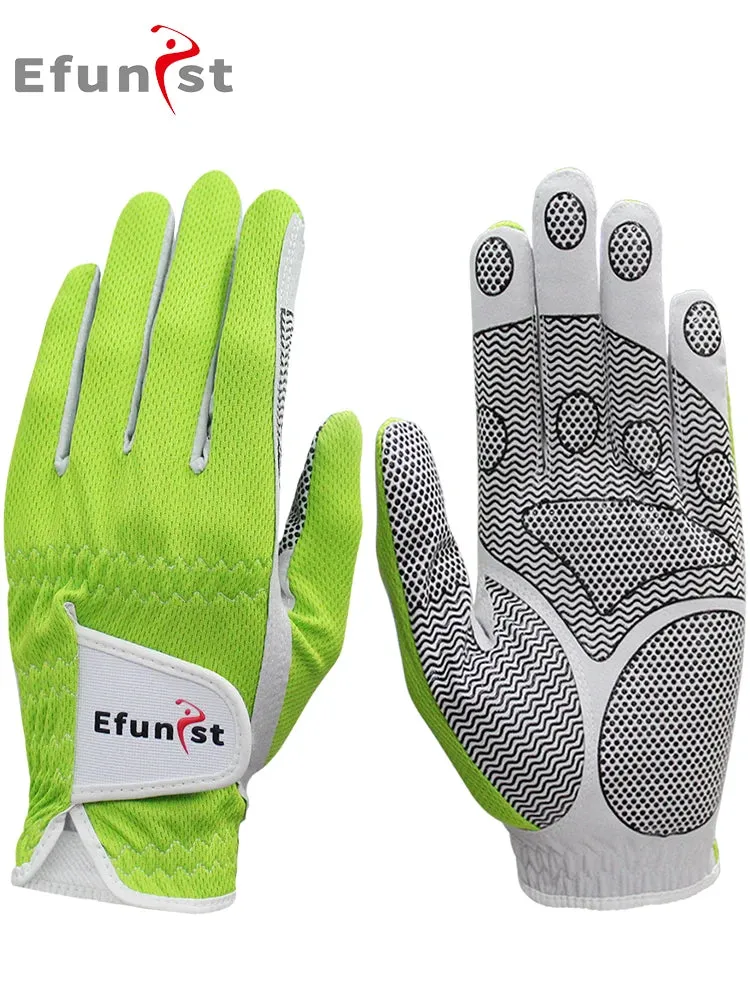 3 PCS Men's Golf Gloves – Breathable Mesh, All-Weather Grip, Green/Orange/Purple/Black, Left Hand