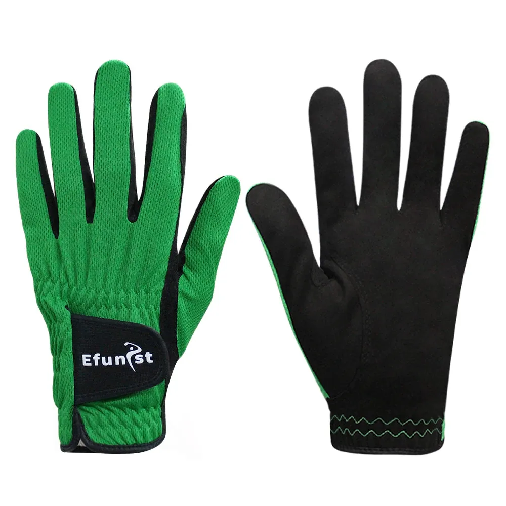 3 PCS Men's Golf Gloves – Breathable Mesh, All-Weather Grip, Green/Orange/Purple/Black, Left Hand