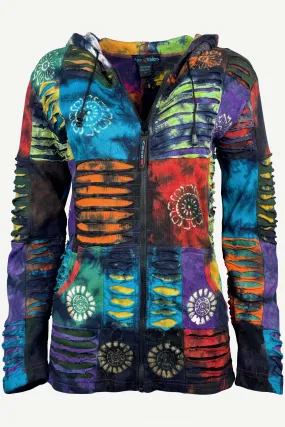 338 RJ Tie Dye Knit Cotton Razor Cut Patched Hoodie Sweatshirts Jacket