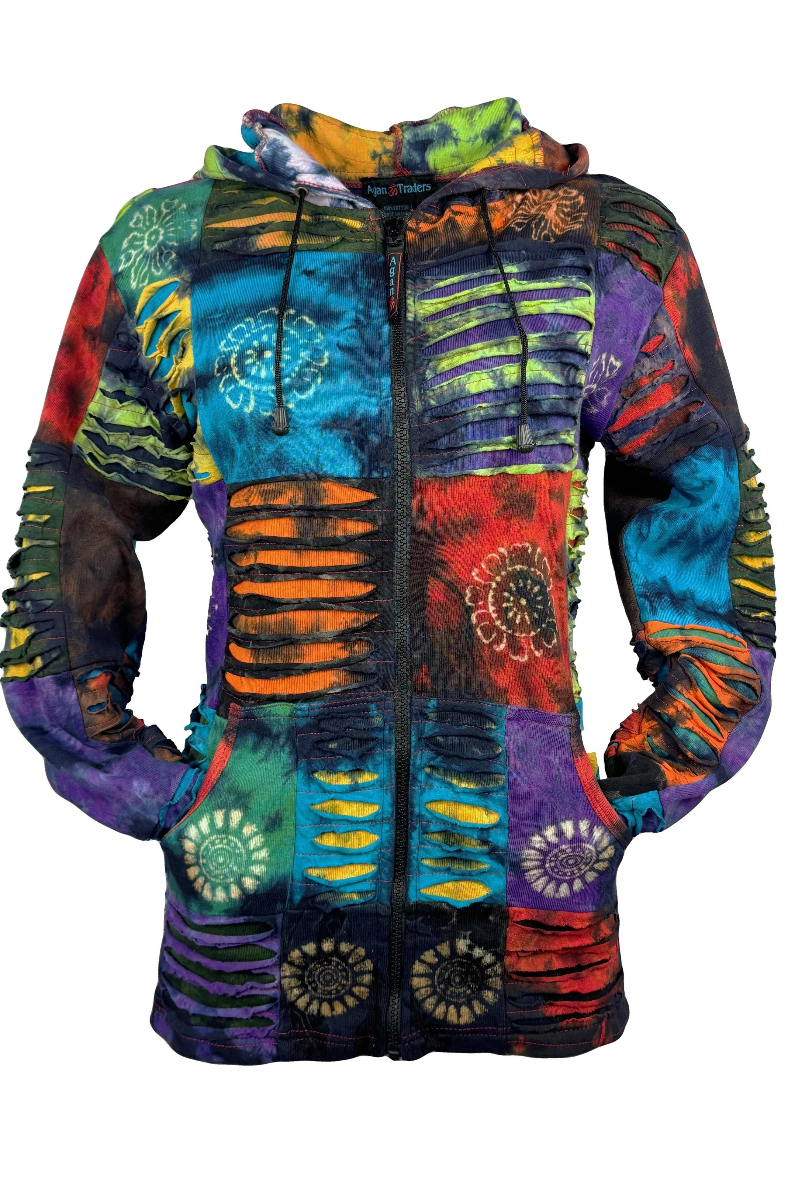 338 RJ Tie Dye Knit Cotton Razor Cut Patched Hoodie Sweatshirts Jacket
