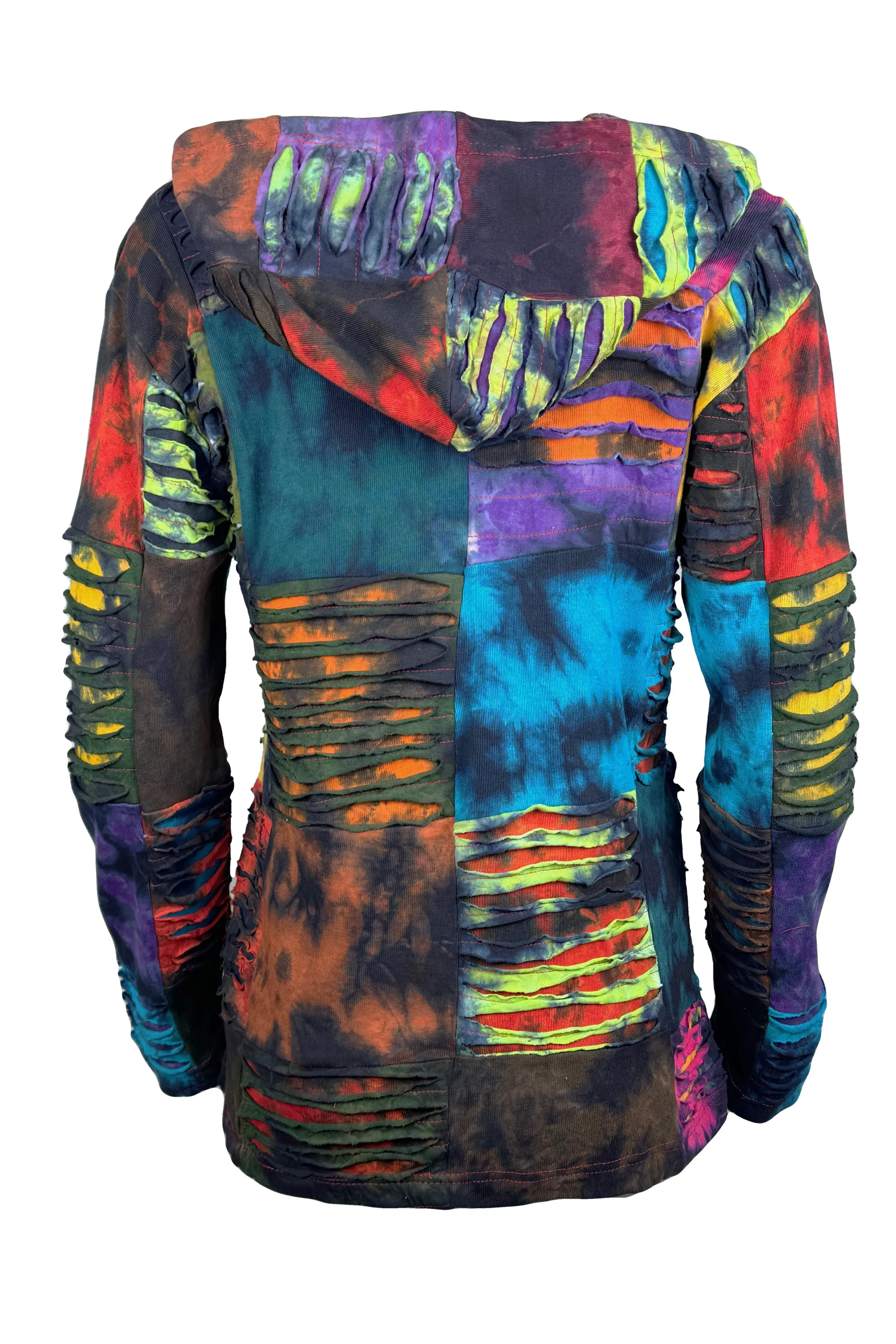 338 RJ Tie Dye Knit Cotton Razor Cut Patched Hoodie Sweatshirts Jacket