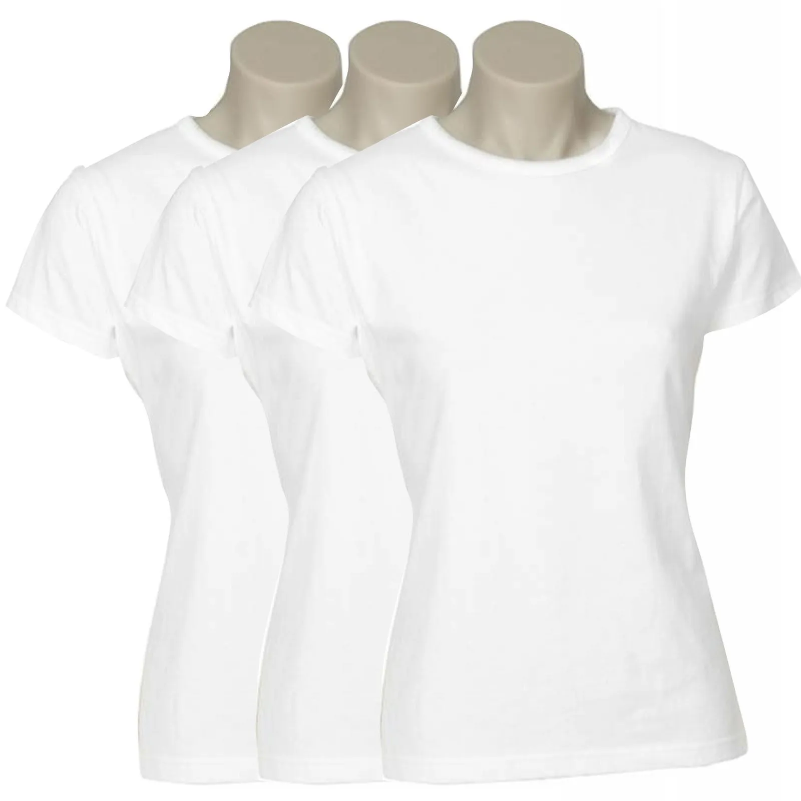 3x Womens Plain Ladies T SHIRT 100% COTTON Basic Tee Casual Top Size 6-24 BULK