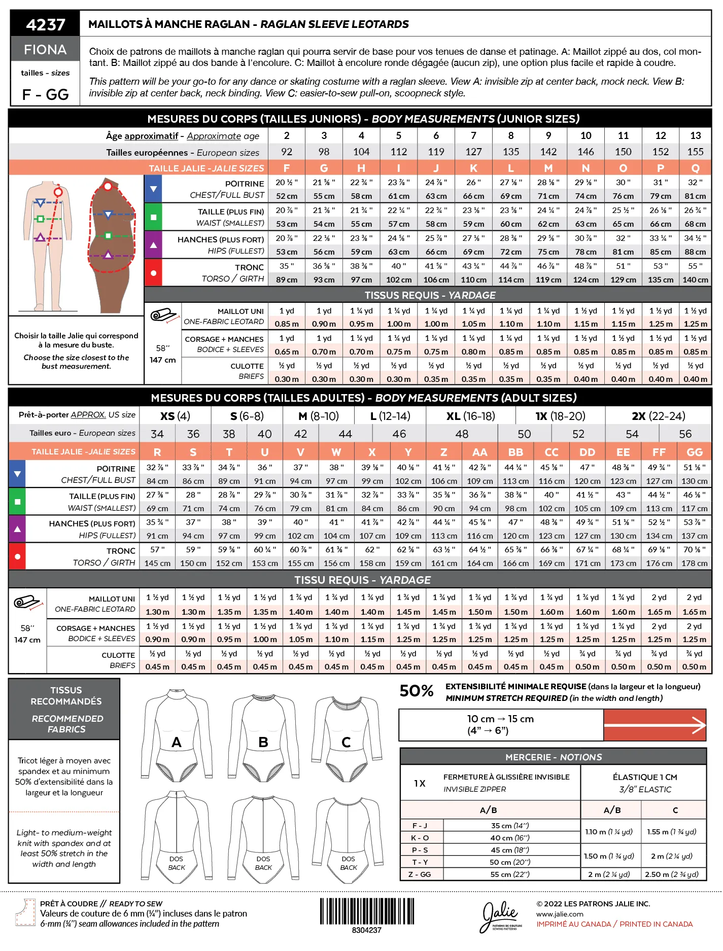 4237 // FIONA Raglan sleeve leotards