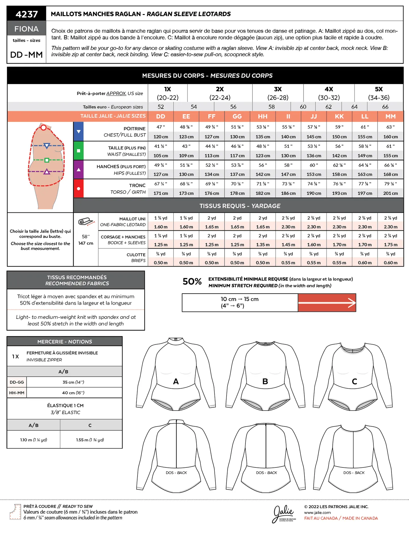 4237 // FIONA Raglan sleeve leotards