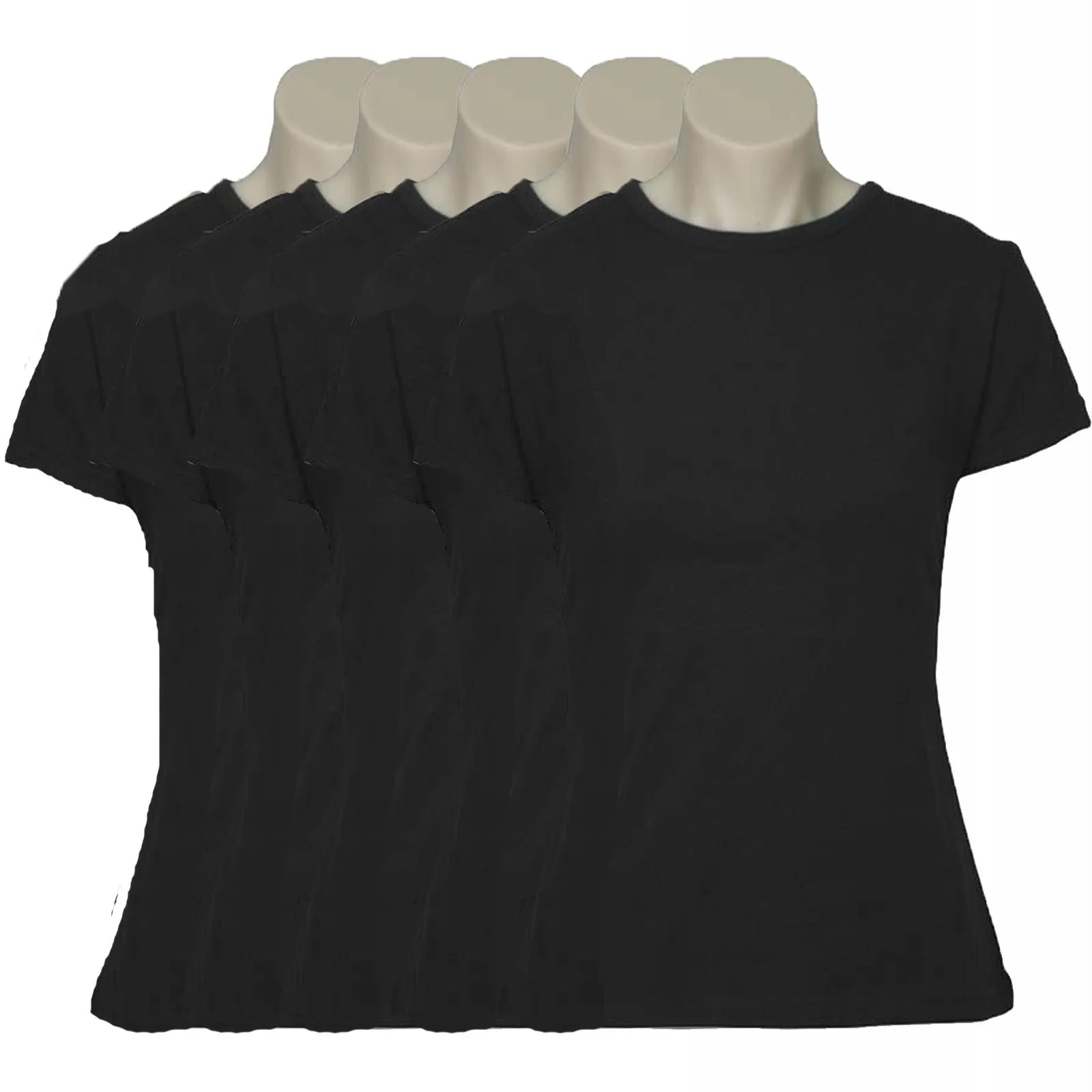5x Womens Plain Ladies T SHIRT 100% COTTON Basic Tee Casual Top Size 6-24 BULK