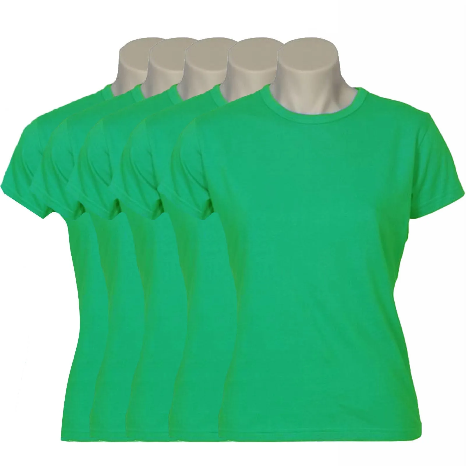 5x Womens Plain Ladies T SHIRT 100% COTTON Basic Tee Casual Top Size 6-24 BULK