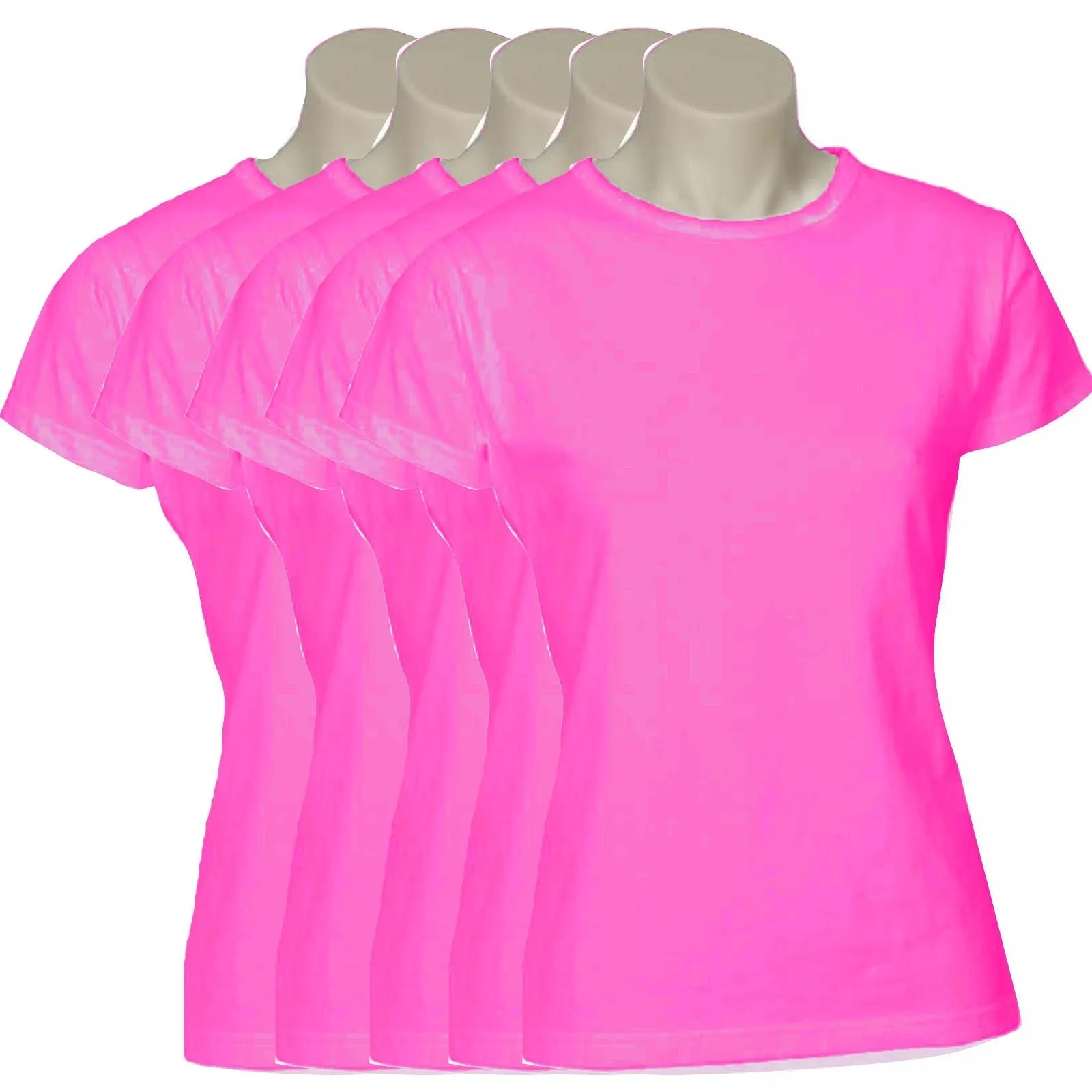 5x Womens Plain Ladies T SHIRT 100% COTTON Basic Tee Casual Top Size 6-24 BULK
