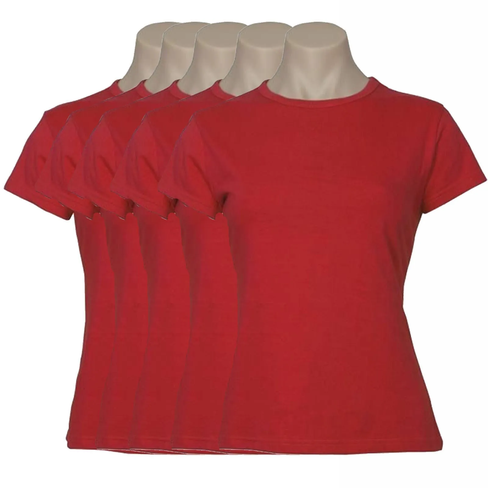 5x Womens Plain Ladies T SHIRT 100% COTTON Basic Tee Casual Top Size 6-24 BULK