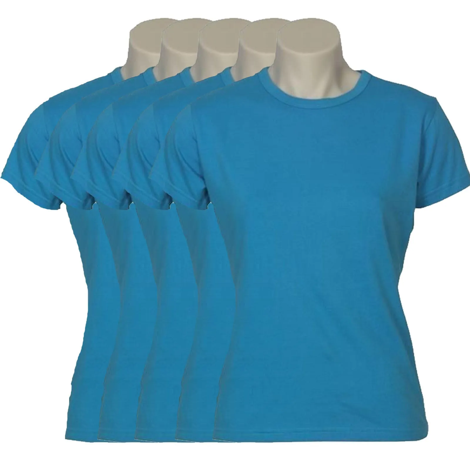 5x Womens Plain Ladies T SHIRT 100% COTTON Basic Tee Casual Top Size 6-24 BULK