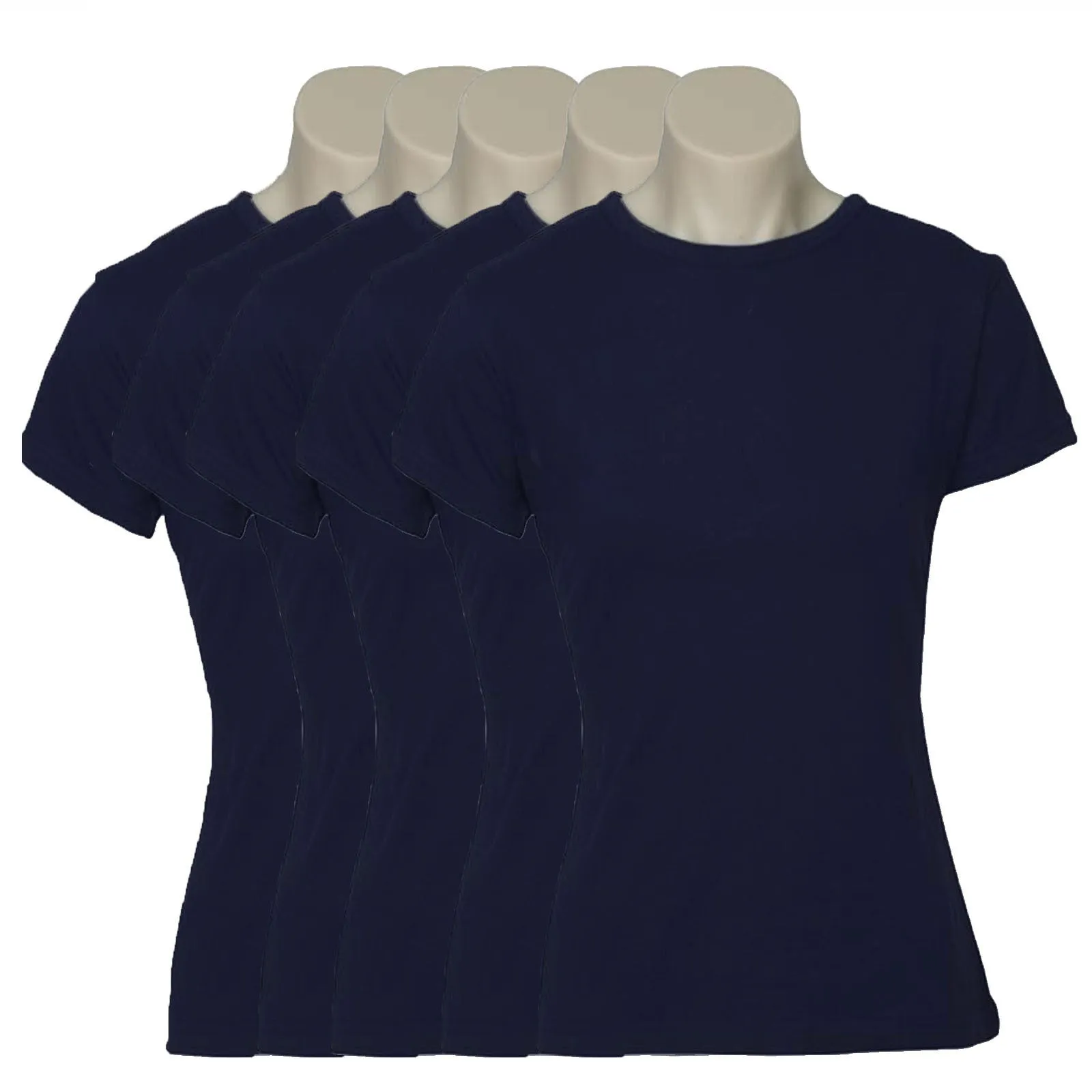 5x Womens Plain Ladies T SHIRT 100% COTTON Basic Tee Casual Top Size 6-24 BULK