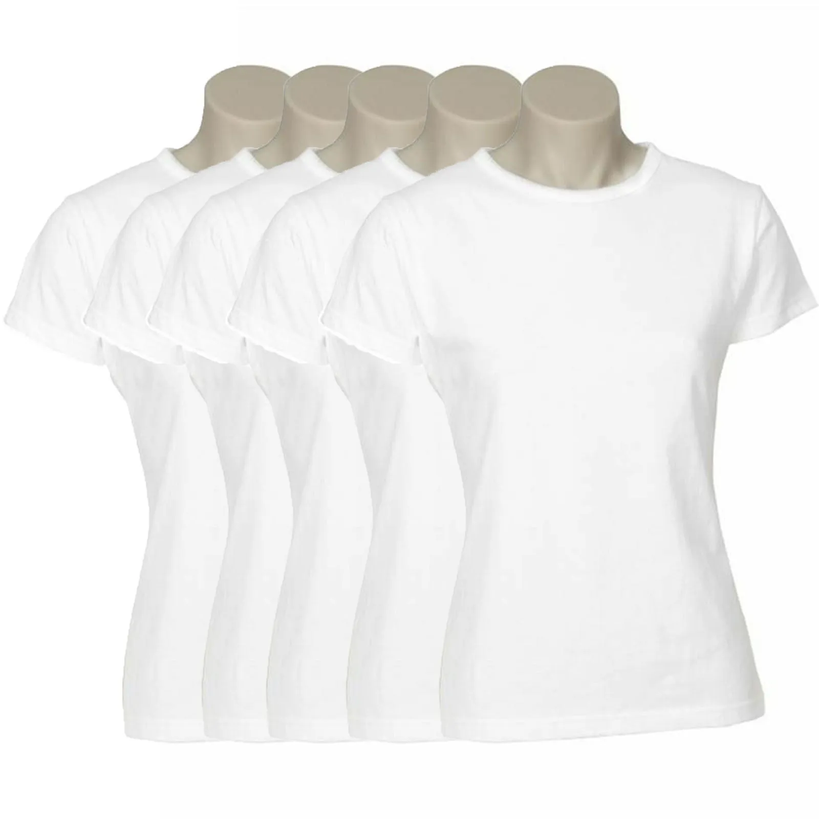 5x Womens Plain Ladies T SHIRT 100% COTTON Basic Tee Casual Top Size 6-24 BULK
