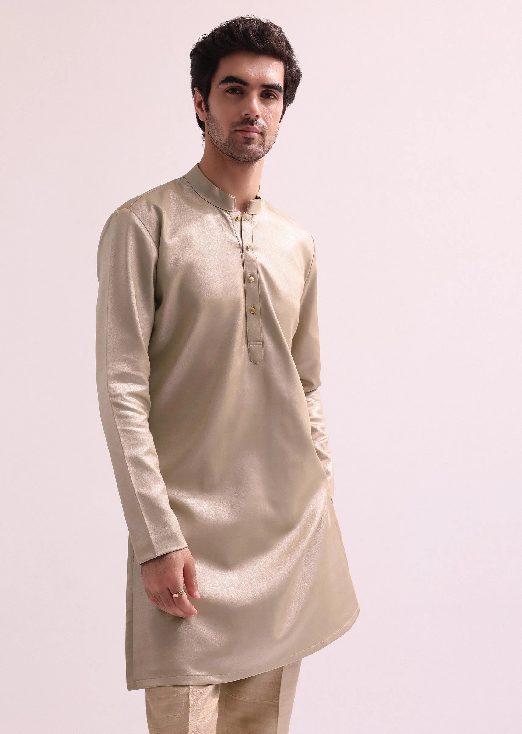 Beige Double Layered Round Cut Sherwani And Kurta Set