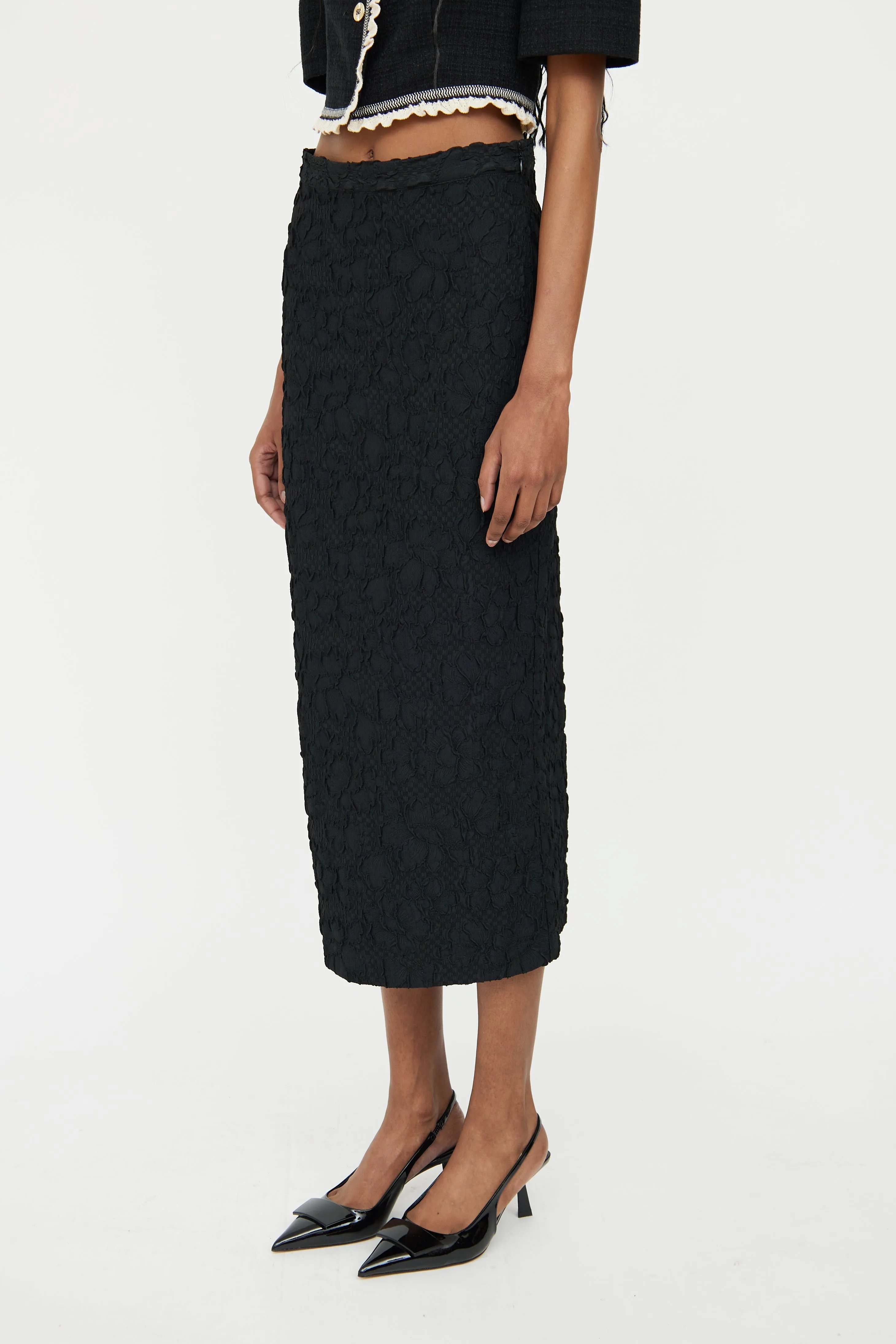 Black Flower Mid Rise Dara Skirt