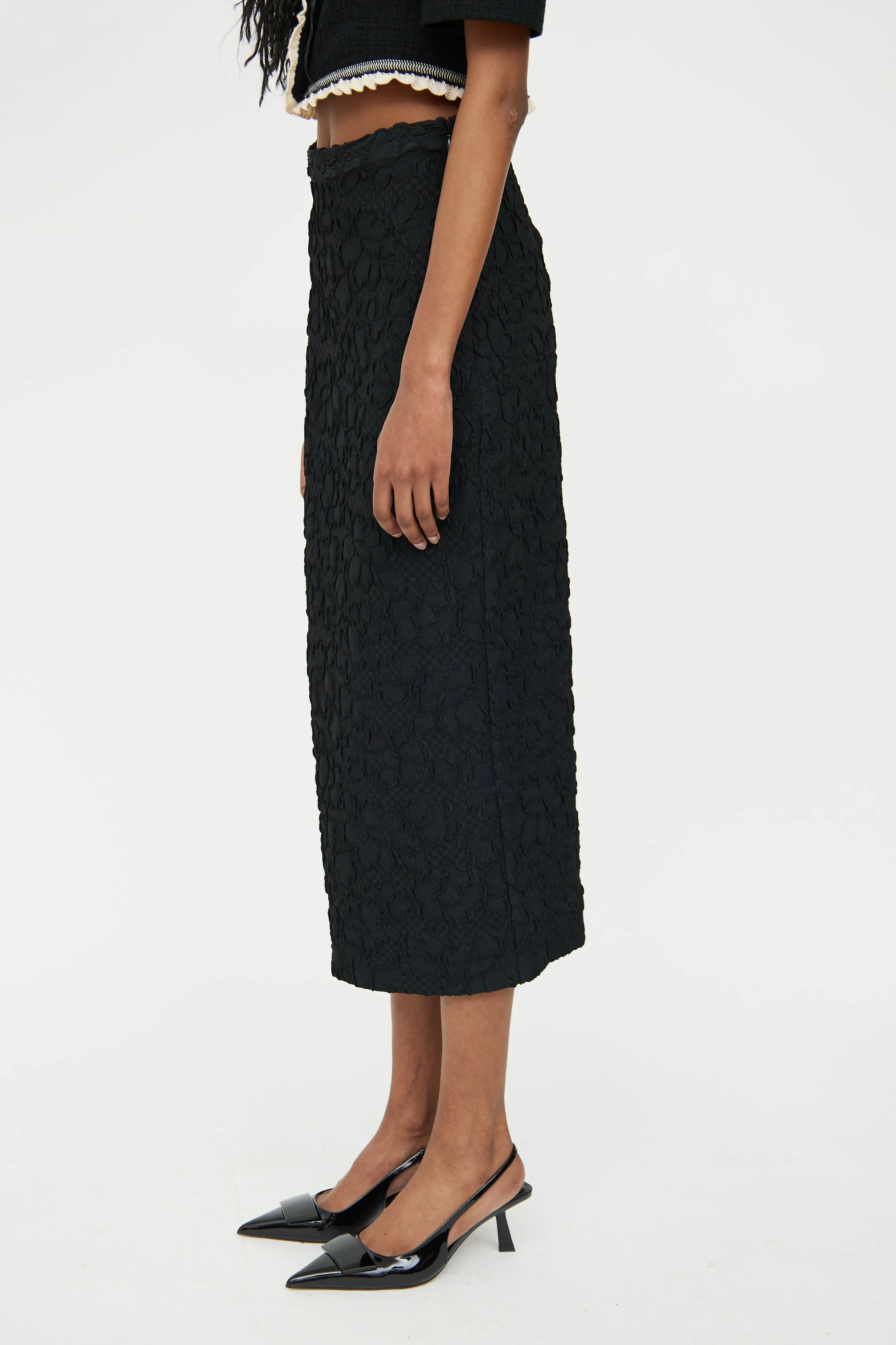 Black Flower Mid Rise Dara Skirt