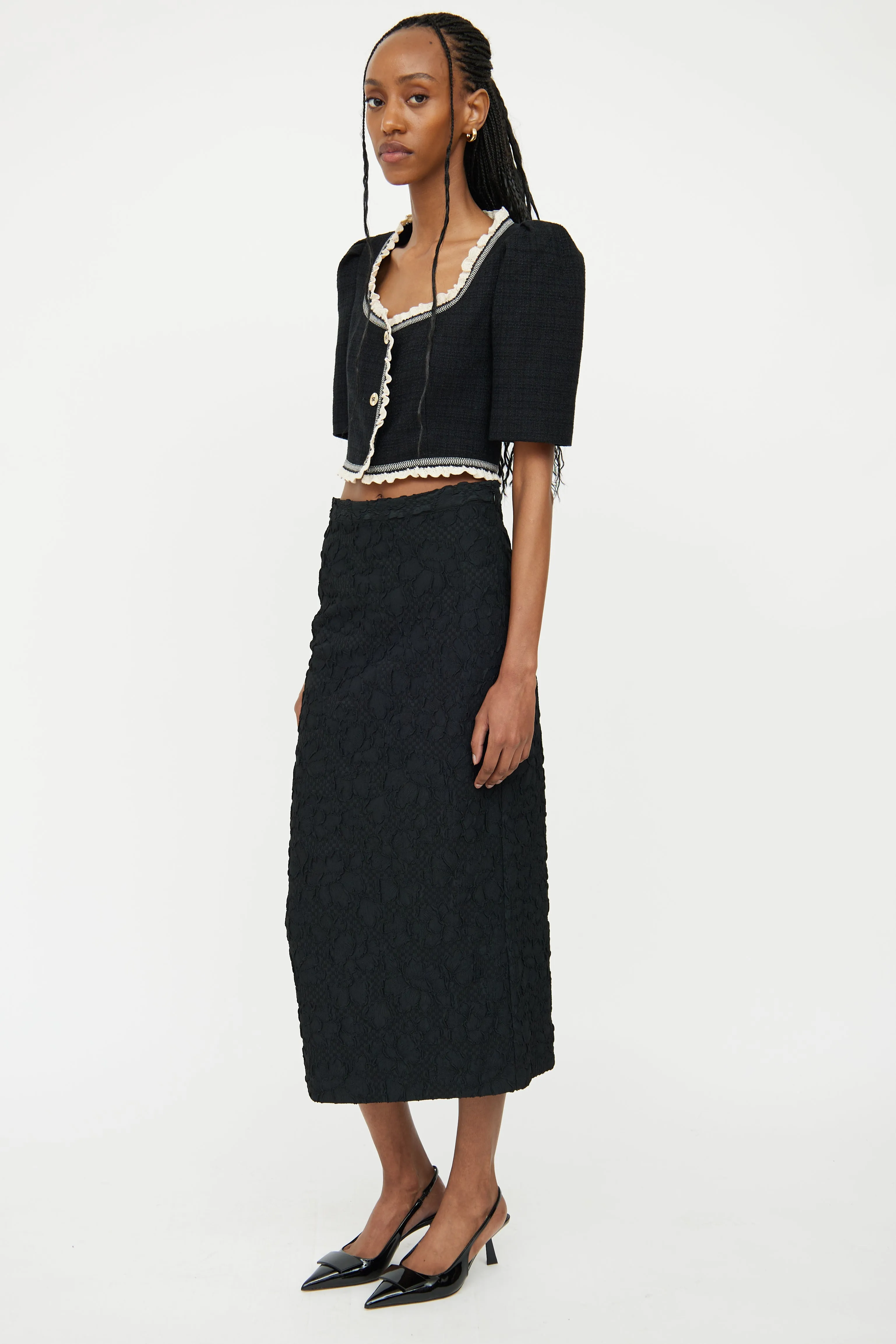 Black Flower Mid Rise Dara Skirt
