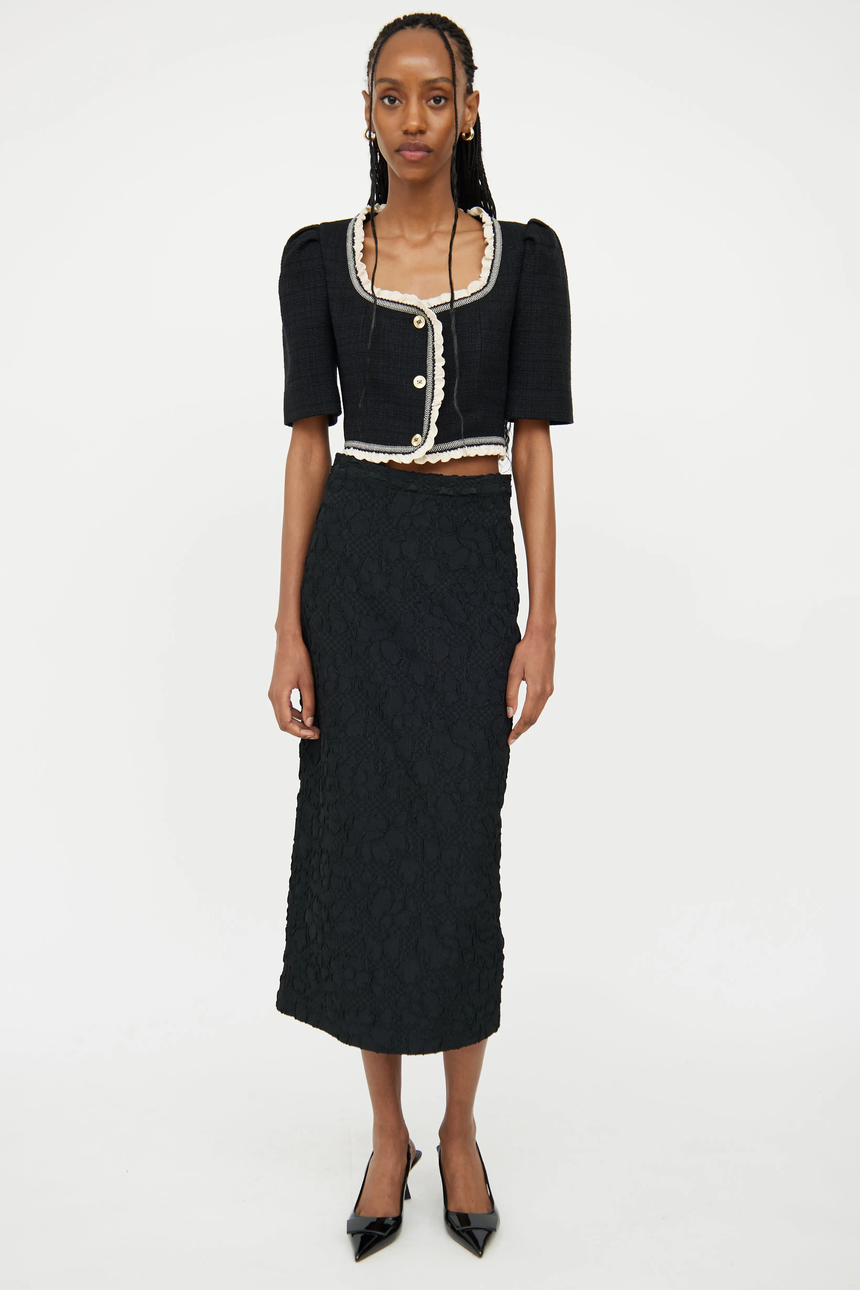 Black Flower Mid Rise Dara Skirt