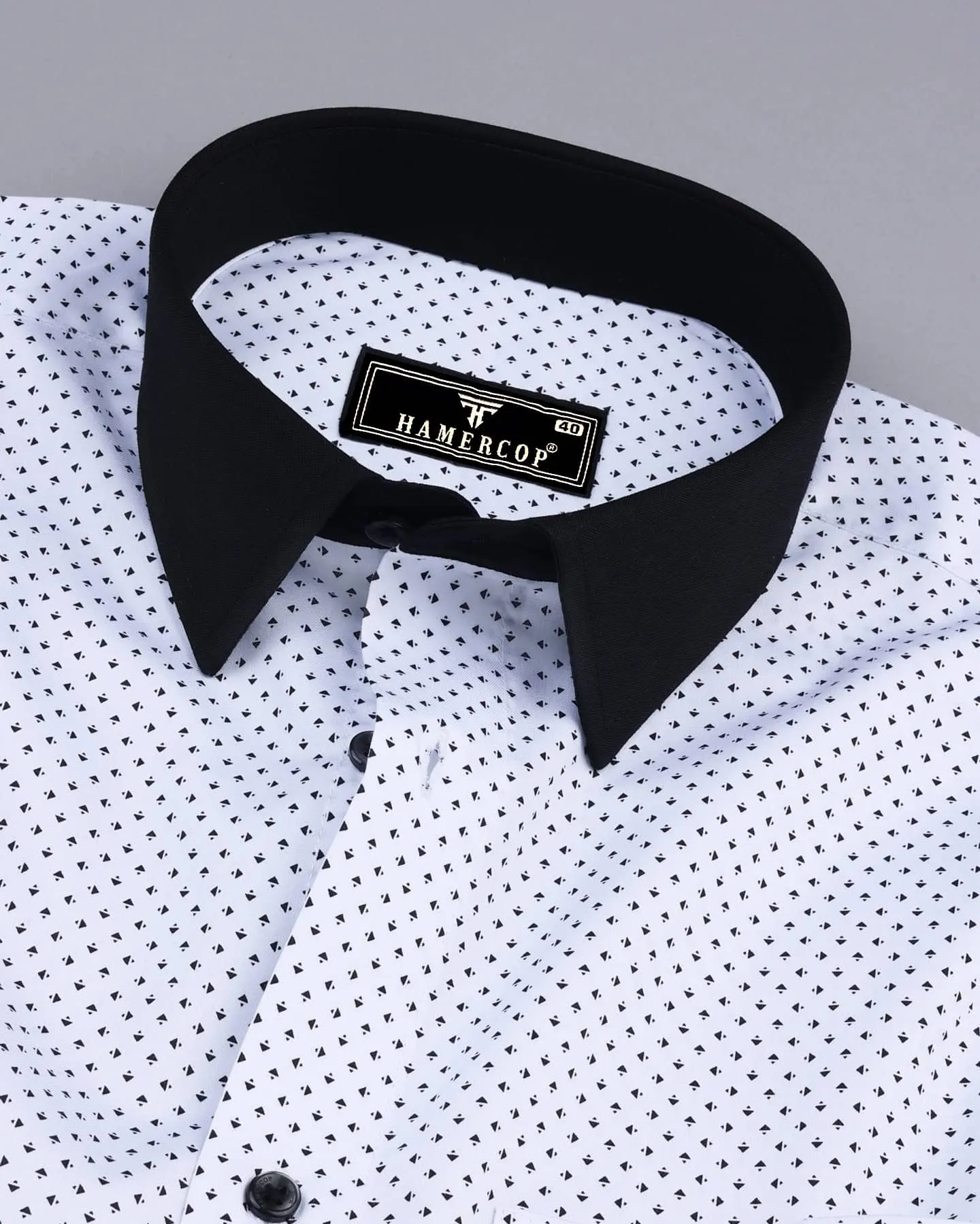 Black Triangle Printed White Cotton Designer Shirt