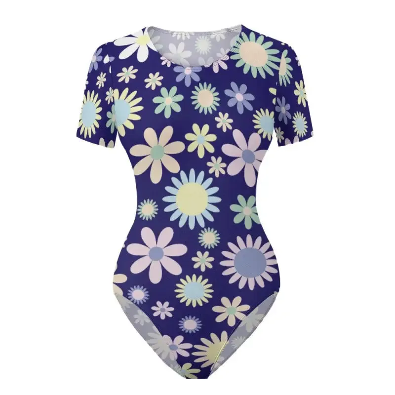 Bloom Where You’re Planted in This Blue Floral Short Sleeve Bodysuit