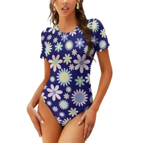 Bloom Where You’re Planted in This Blue Floral Short Sleeve Bodysuit