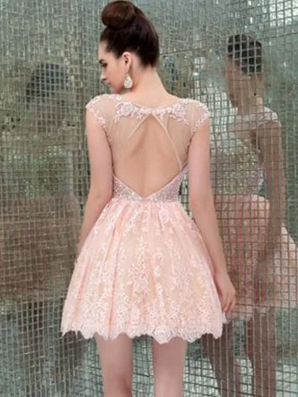Bridelily A-Line Sleeveless Scoop Lace With Beading Short/Mini Dresses