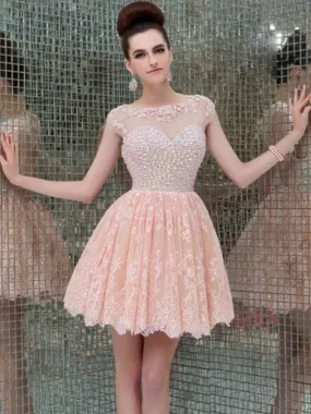 Bridelily A-Line Sleeveless Scoop Lace With Beading Short/Mini Dresses