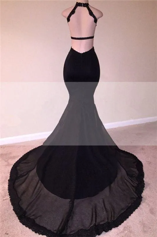 Bridelily Pretty Black Open Back Lace Prom Dresses | 2019 Sleeveless Pretty Tulle Cheap Evening Gown