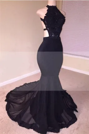 Bridelily Pretty Black Open Back Lace Prom Dresses | 2019 Sleeveless Pretty Tulle Cheap Evening Gown