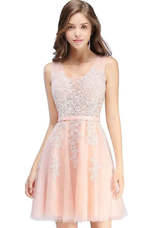 Burgundy Short Formal Gown Lace Applique V Neck Homecoming Dresses