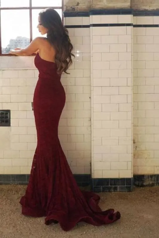 Burgundy Sweetheart Mermaid Sweep Train Bridesmaid Dress Strapless Long