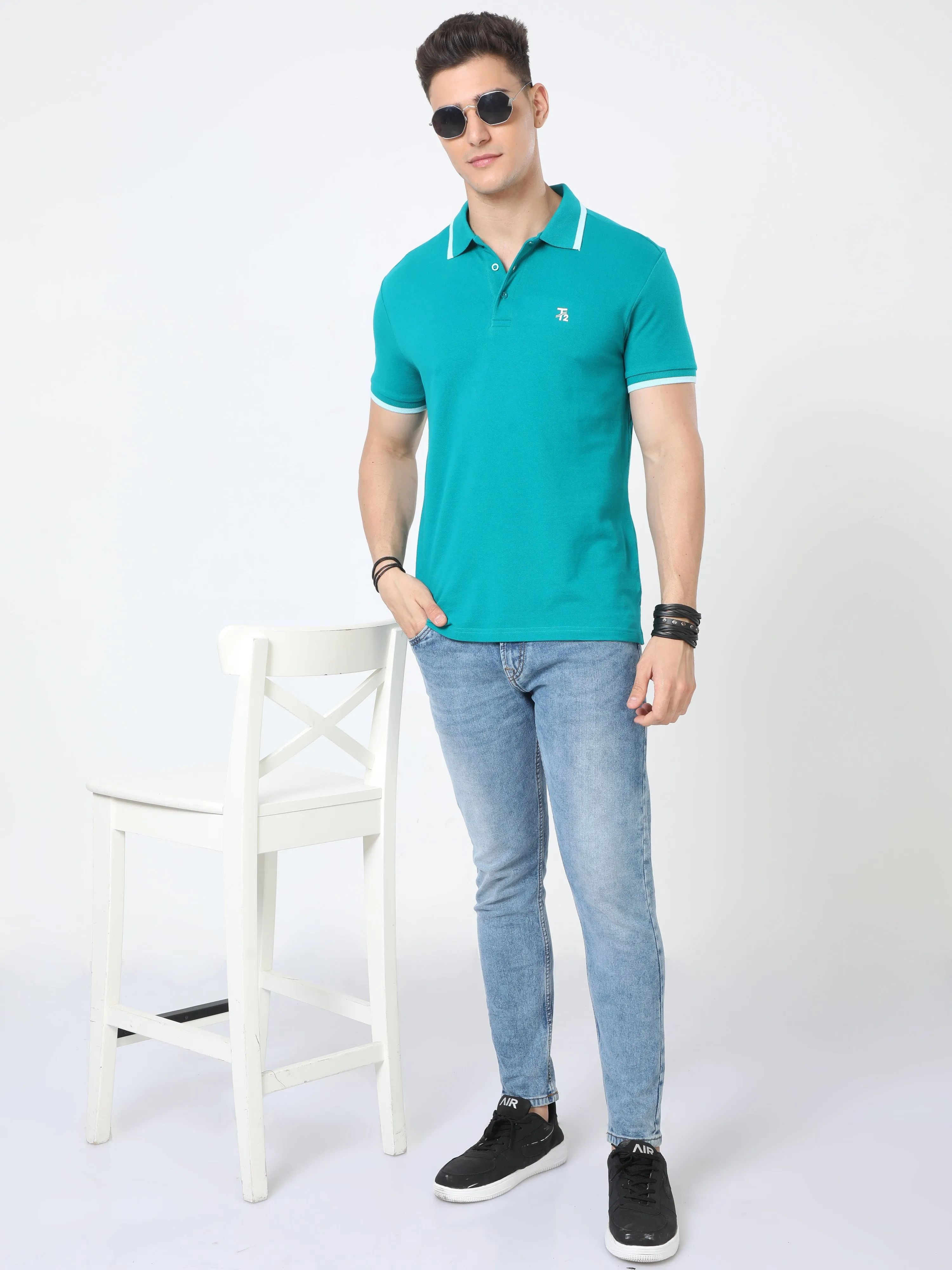 Classic Green 100% Cotton Men's Collar T-Shirt
