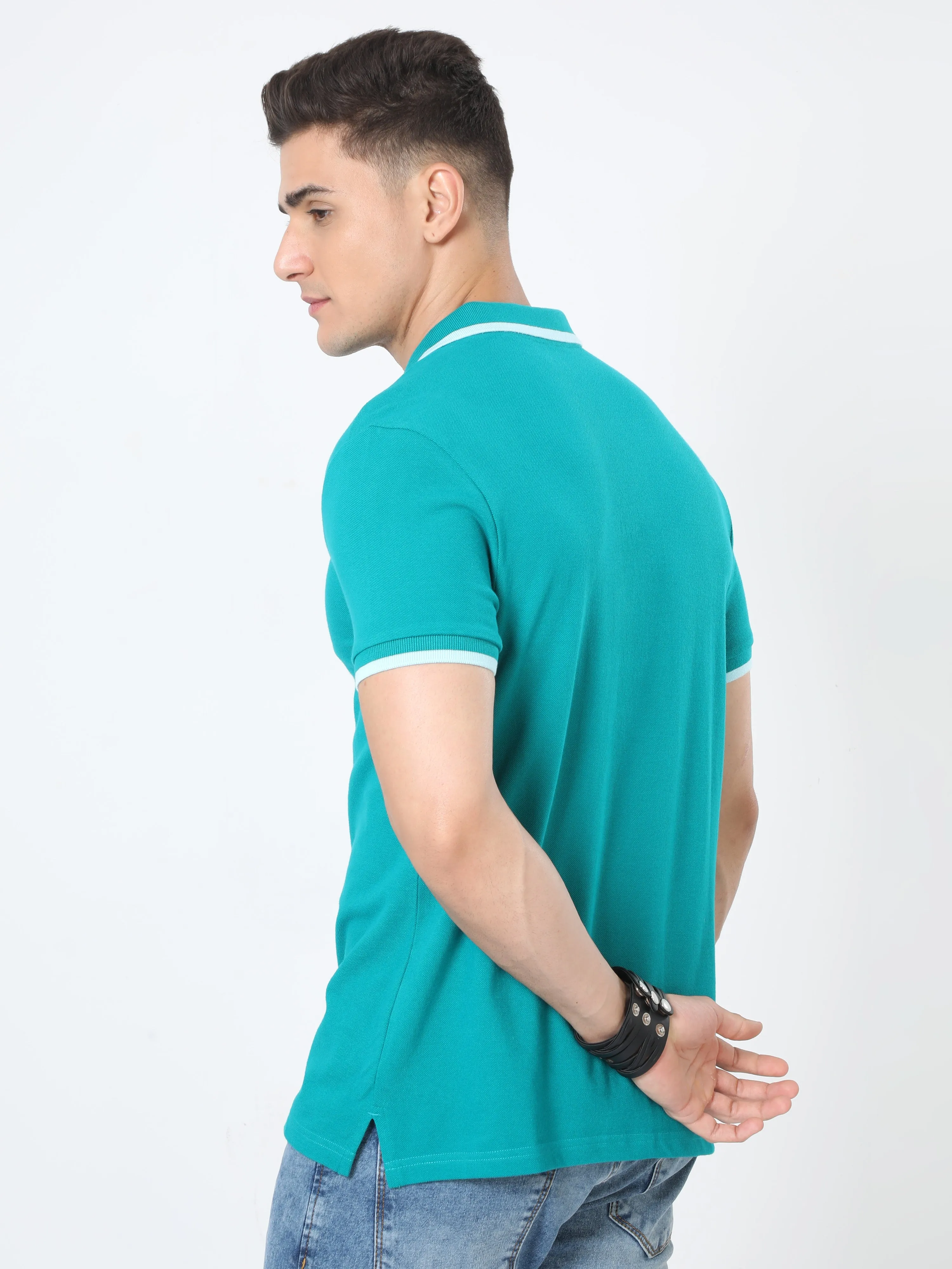 Classic Green 100% Cotton Men's Collar T-Shirt