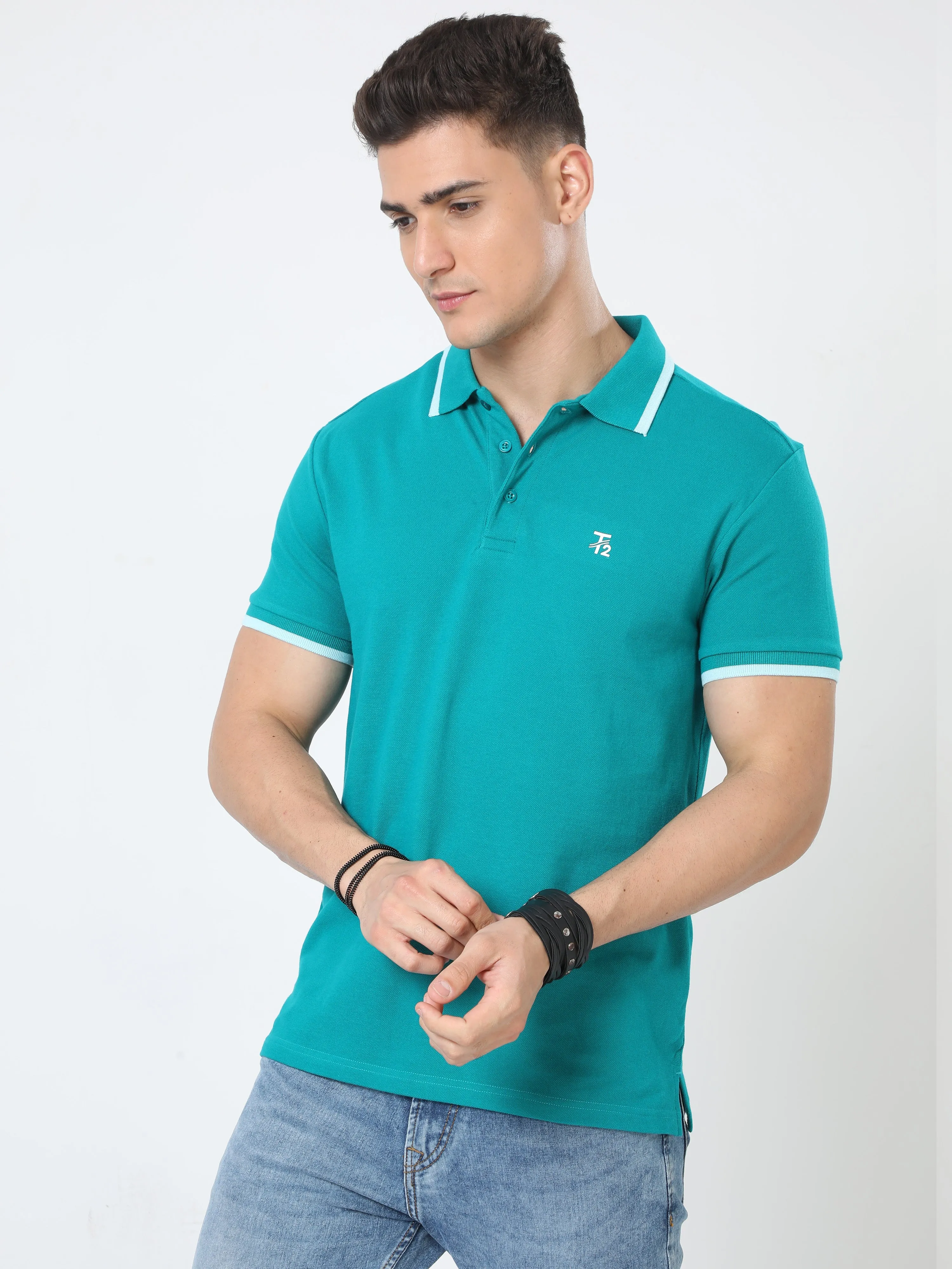 Classic Green 100% Cotton Men's Collar T-Shirt