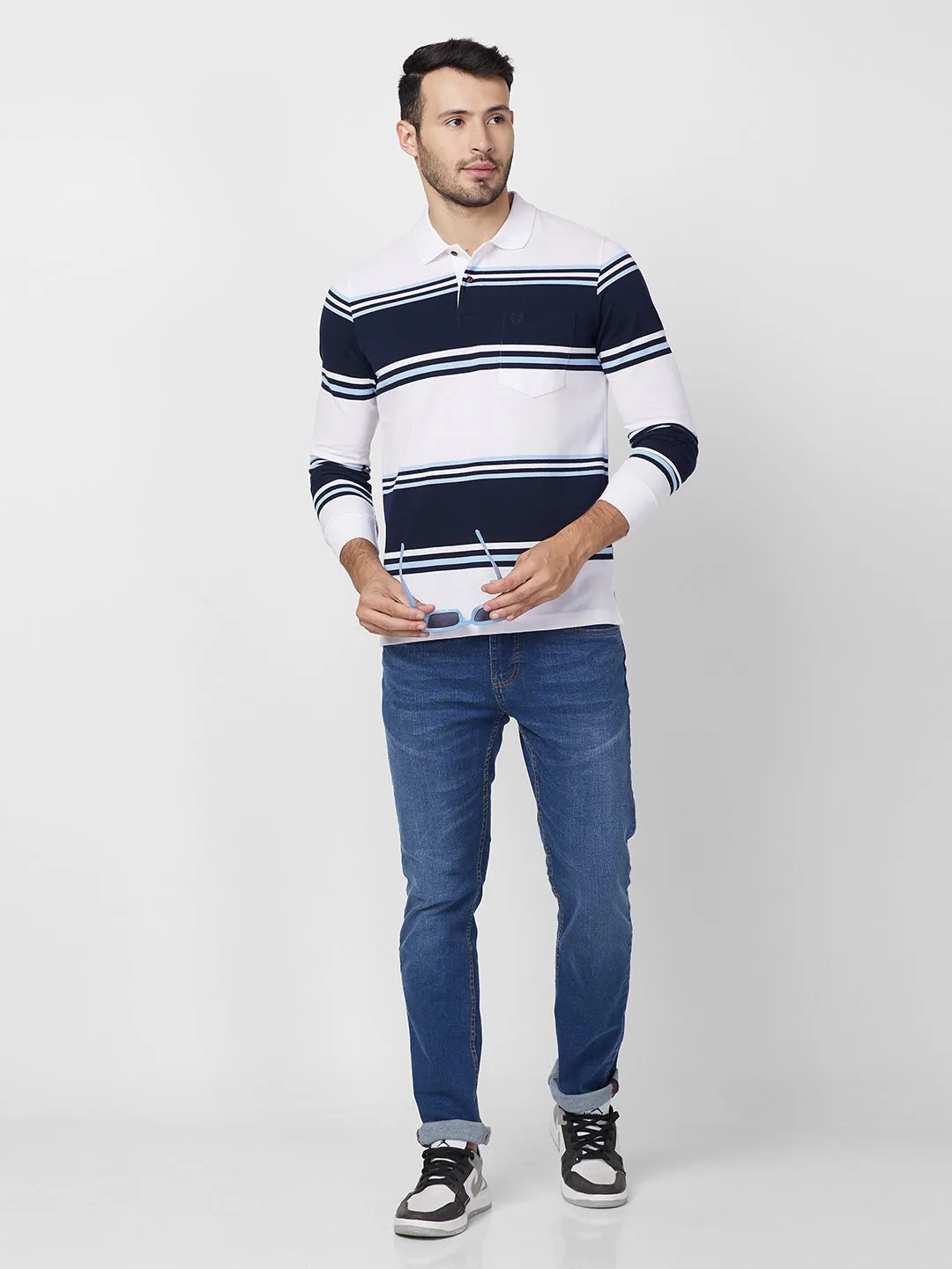 Classic Striped Piqué Polo - Long Sleeves