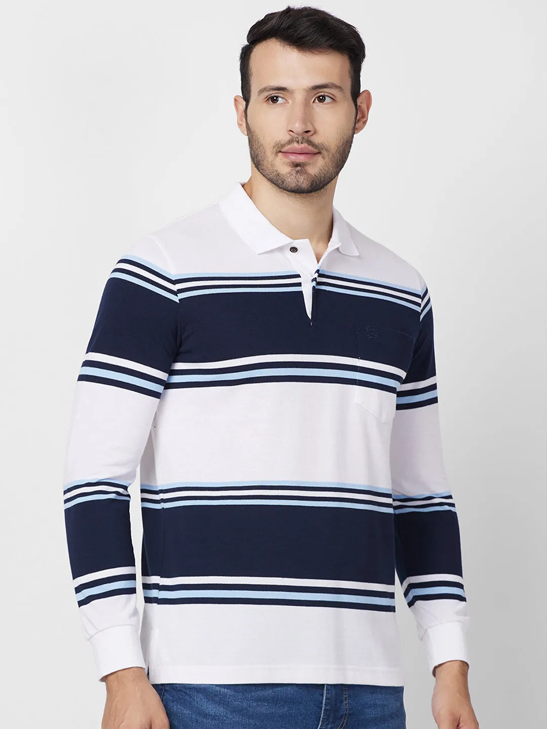 Classic Striped Piqué Polo - Long Sleeves