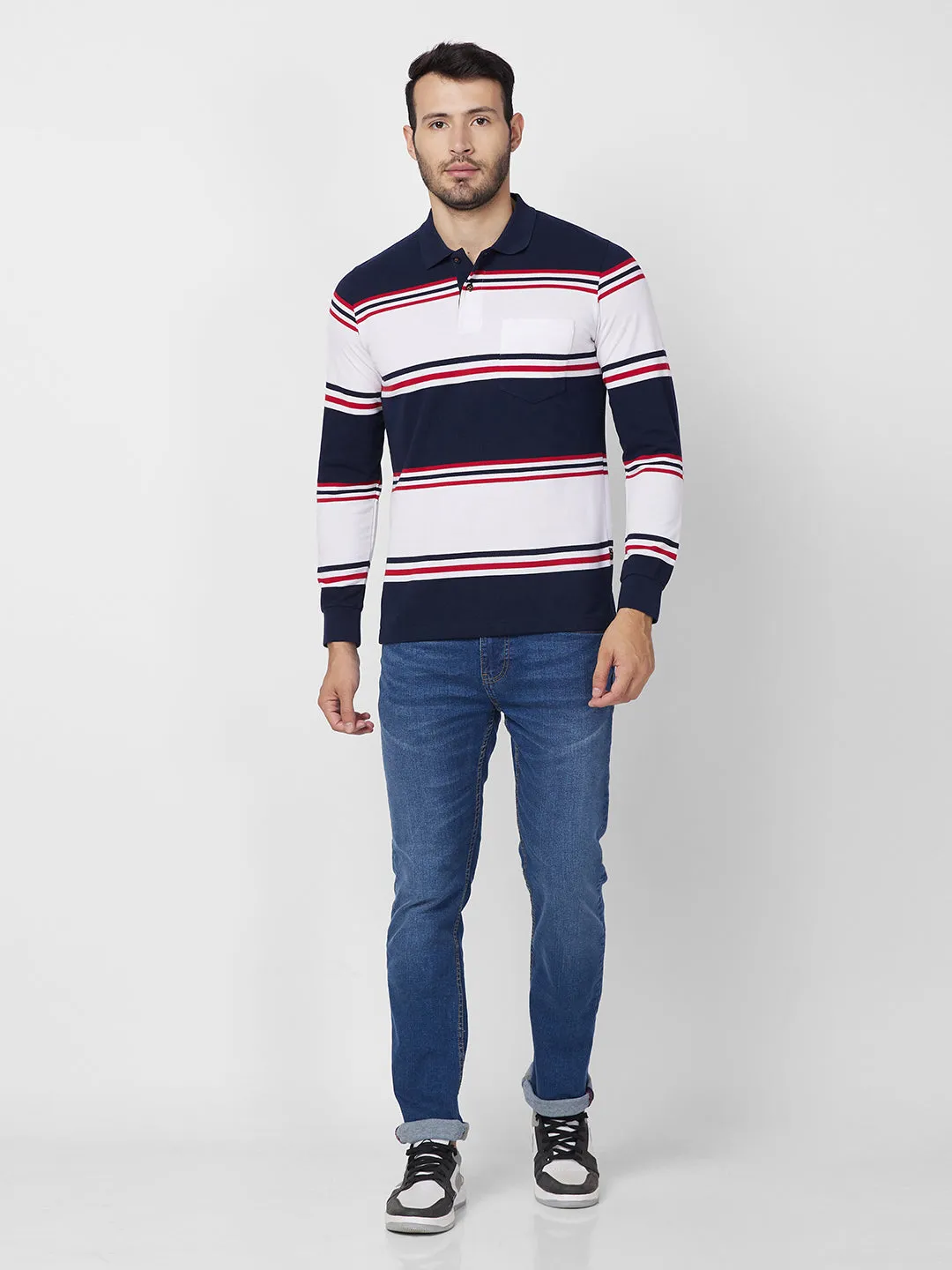 Classic Striped Piqué Polo - Long Sleeves