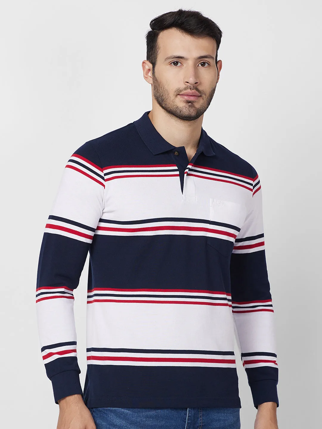 Classic Striped Piqué Polo - Long Sleeves