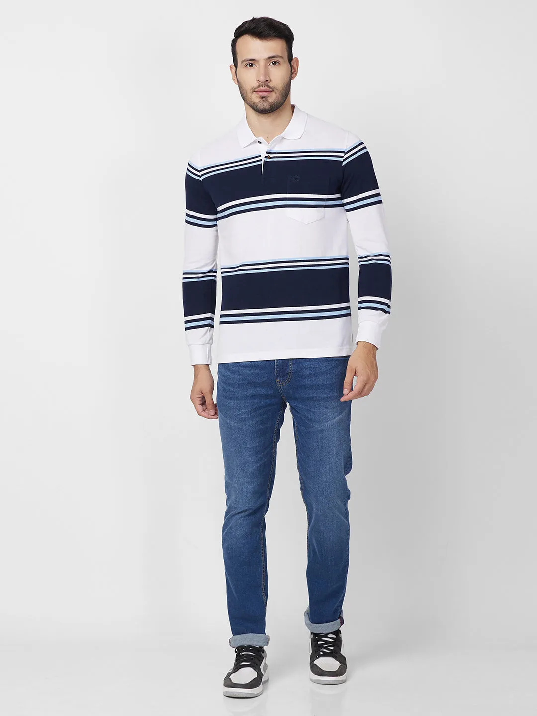 Classic Striped Piqué Polo - Long Sleeves