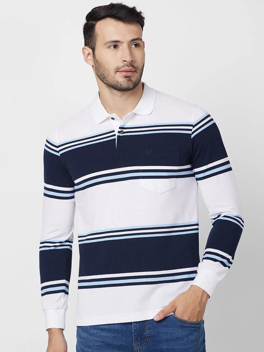 Classic Striped Piqué Polo - Long Sleeves