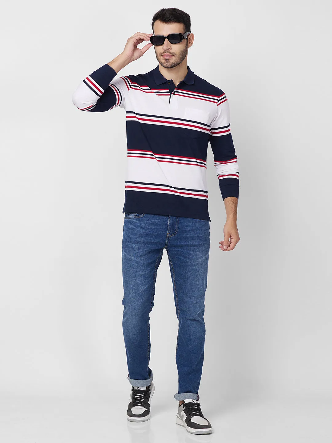 Classic Striped Piqué Polo - Long Sleeves