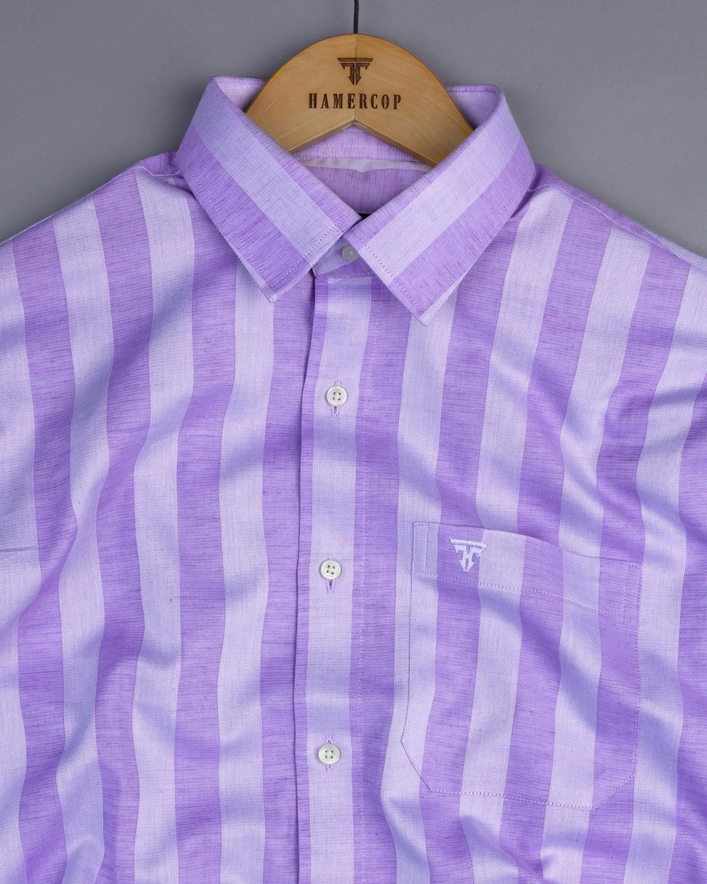 Eclate Lavender With White Stripe Linen Cotton Shirt