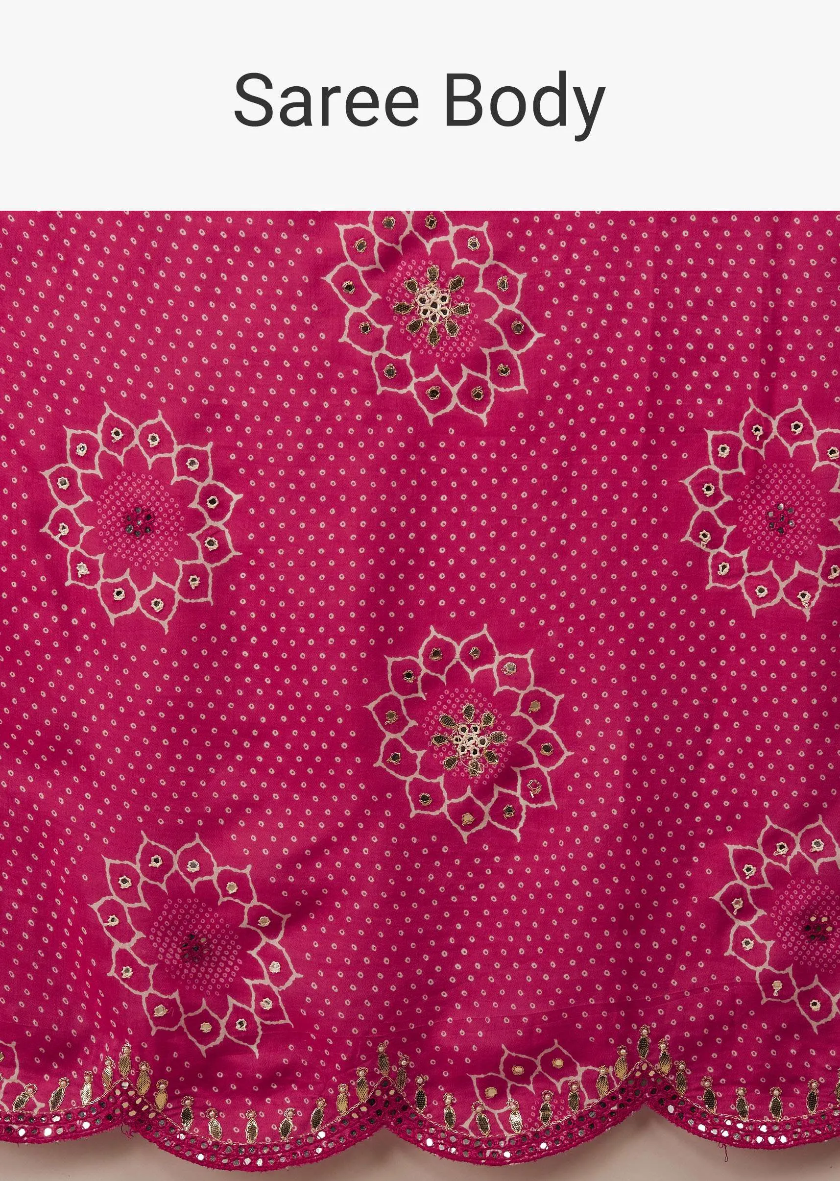 Festive Beetroot Azalea Bandhani Saree Embroidered In Muslin