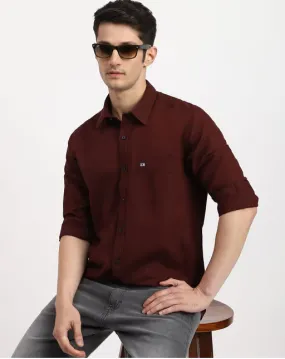 Full Sleeve Solid Cotton Blend Shirt For Men (Size-M) (Color-Maroon)