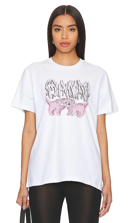 Ganni Basic Jersey Cats Relaxed T-Shirt in White