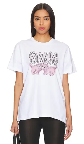 Ganni Basic Jersey Cats Relaxed T-Shirt in White