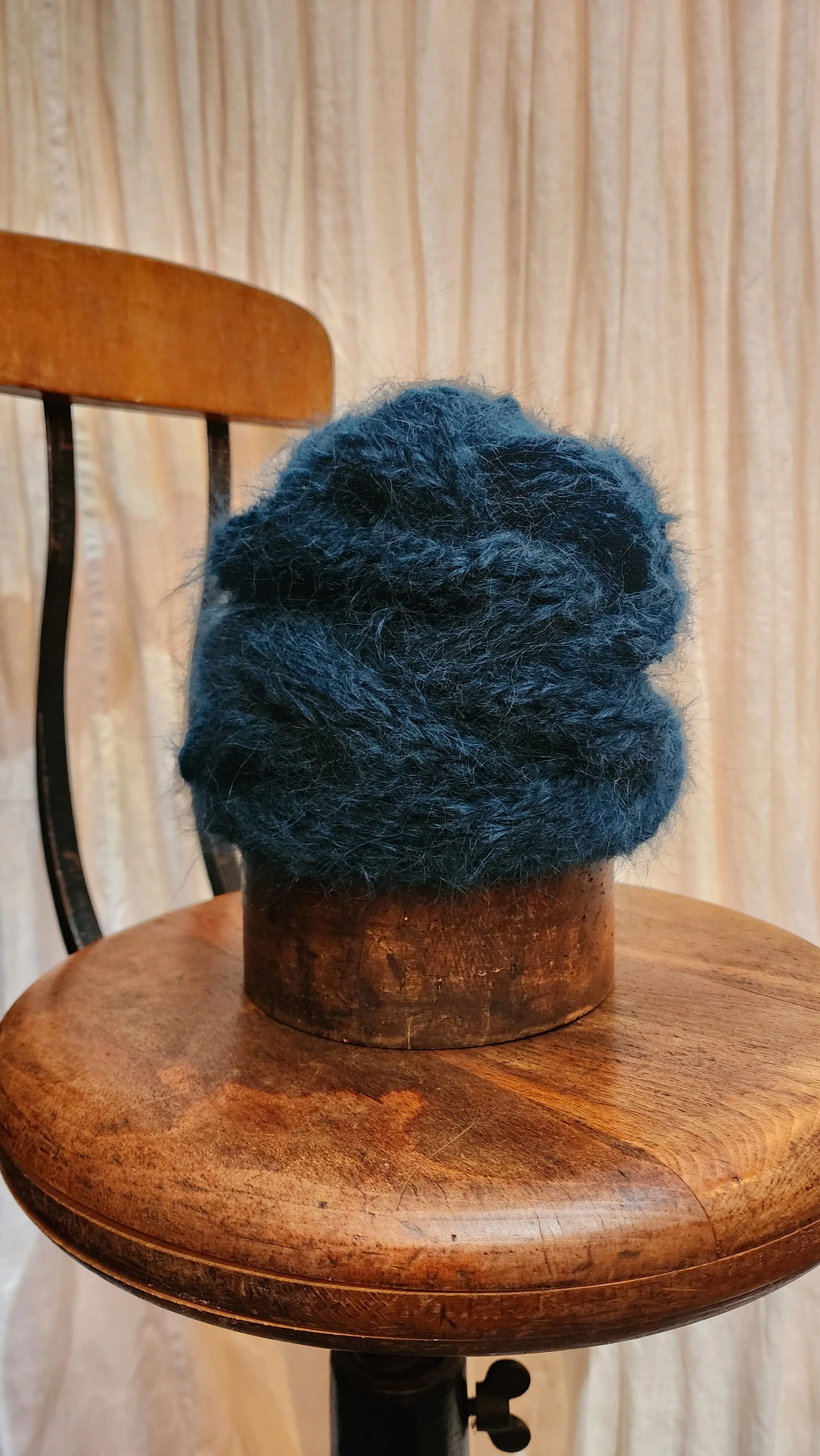 Hand knit cable beanie style Hat - (Alpaca) Ocean
