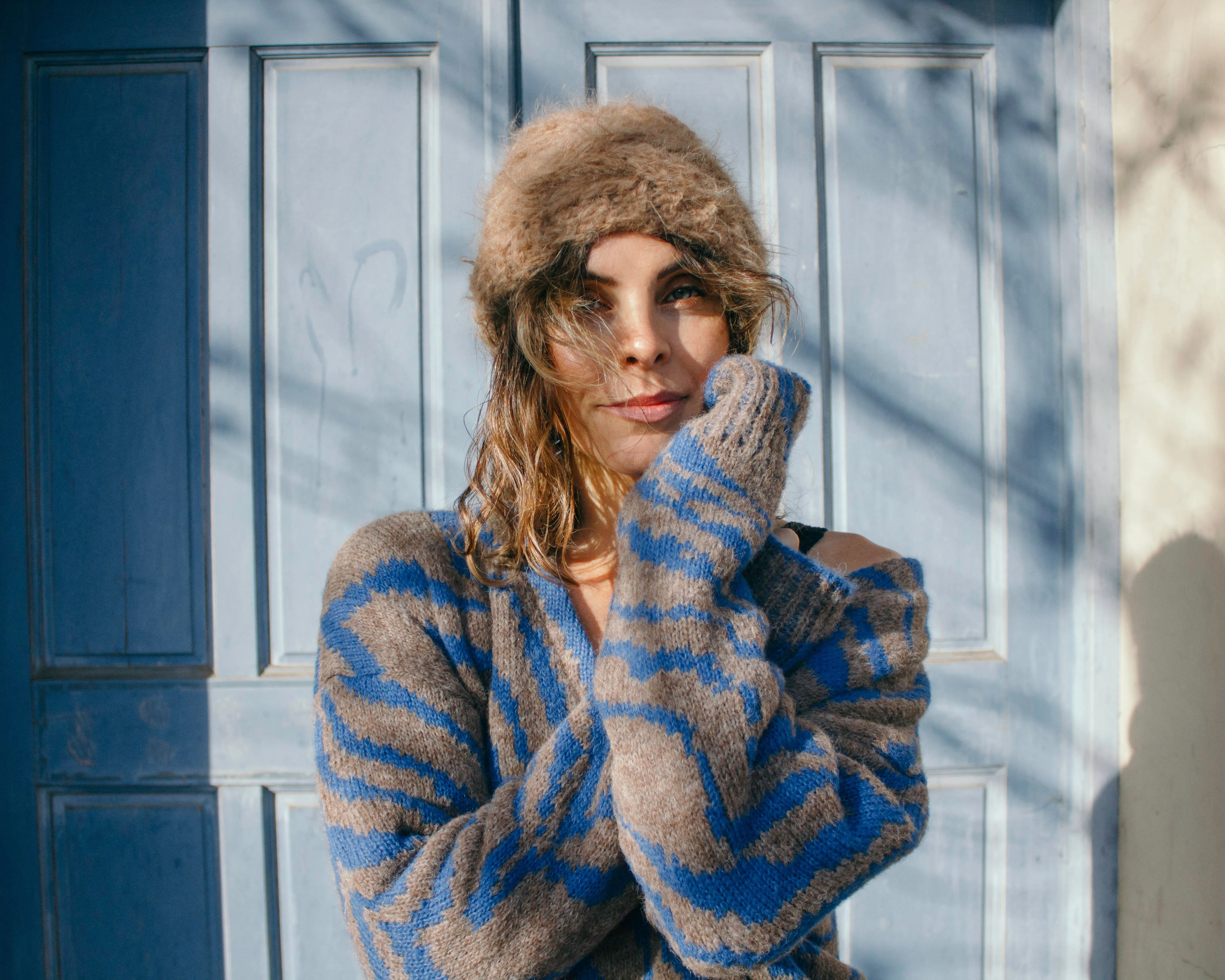 Hand knit cable beanie style Hat - (Alpaca) Rust